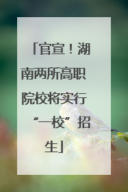 官宣！湖南两所高职院校将实行“一校”招生