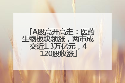 A股高开高走：医药生物板块领涨，两市成交近1.3万亿元，4120股收涨